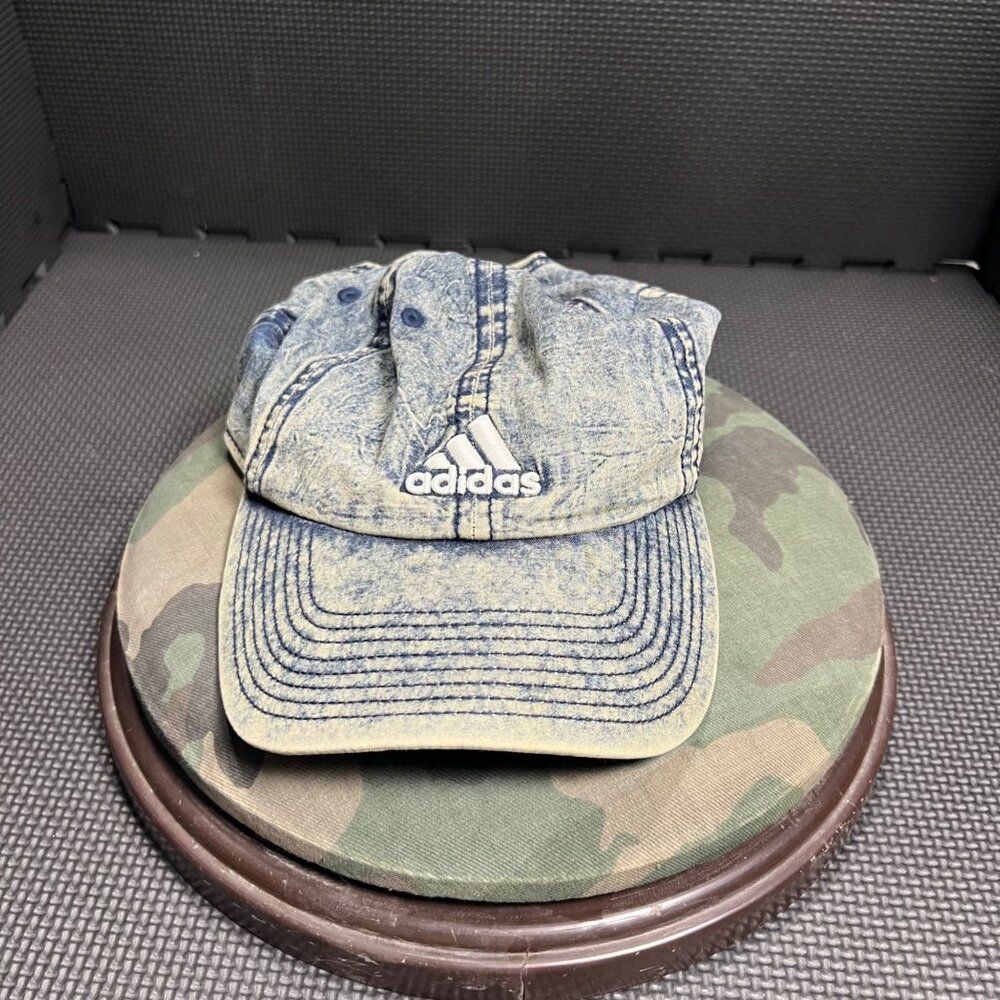 Adidas Blue Denim Climalite Adjustable Baseball Cap Distressed Look One Size